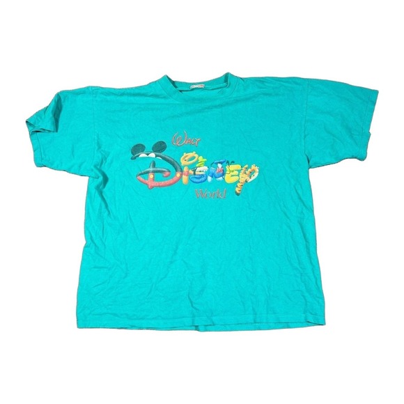Walt Disney World Other - Vintage Walt Disney World Mickey Character Letter Spell Out Teal Graphic Tee Y2K